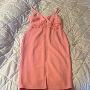 Sleeveless Pink Mini Dress with Lace Waist